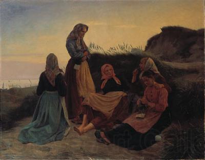 Michael Ancher Girls gathered on Sladrebakken a summernight eve France oil painting art